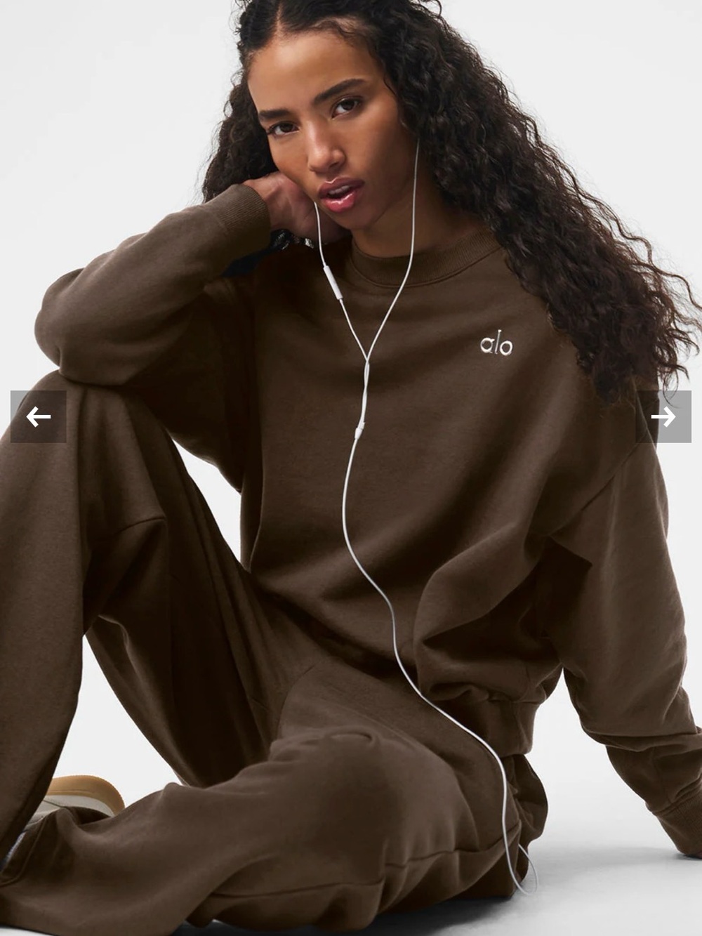 Alo Accolade Crew Pullover & Sweatpant Set Espresso Size Medium